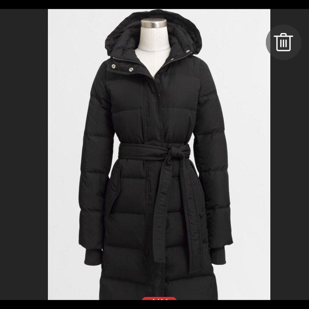 J. Crew Factory Black Puffer Coat w/ Belt